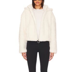WeWoreWhat Curly Sherpa Zip Up Hooded Jacket In Ivory - Size Large - Reemoly